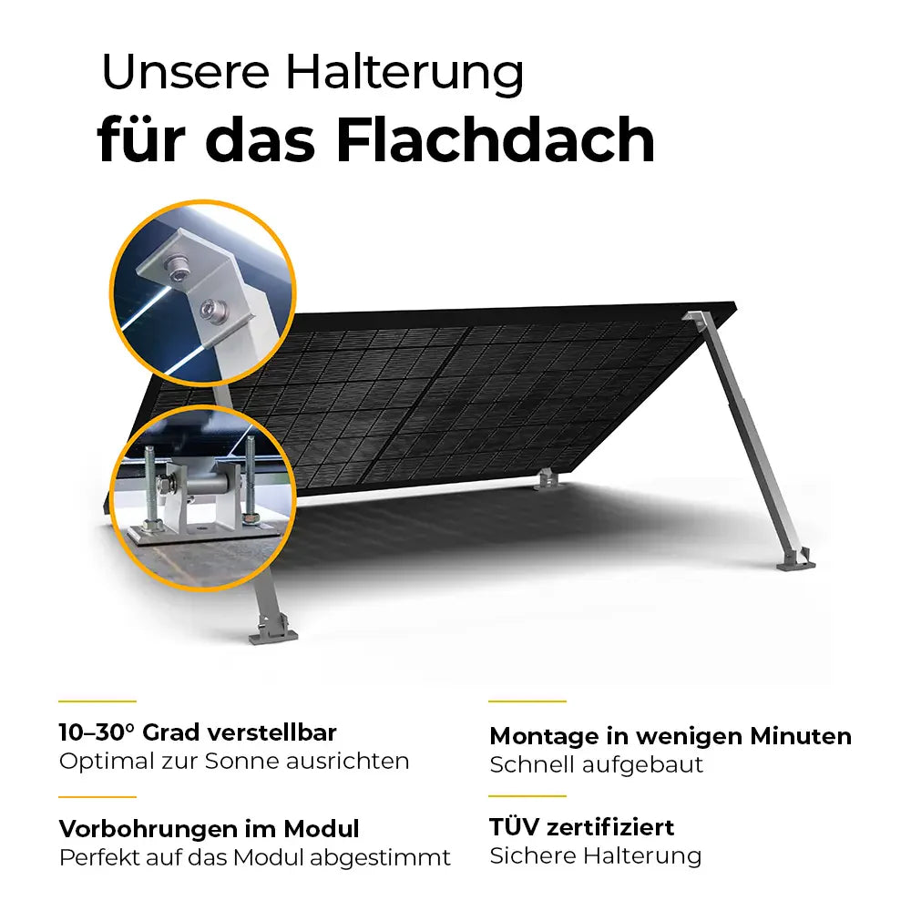 Balkonkraftwerk Halterung für das Flachdach - Set für ein Solarmodul