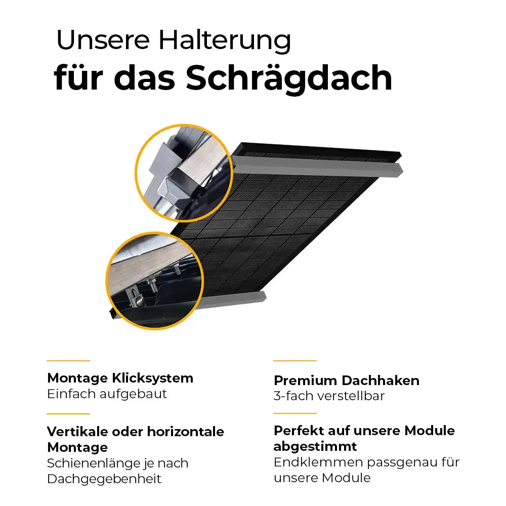 Balkonkraftwerk Halterung für das Schrägdach - Set für ein Solarmodul
