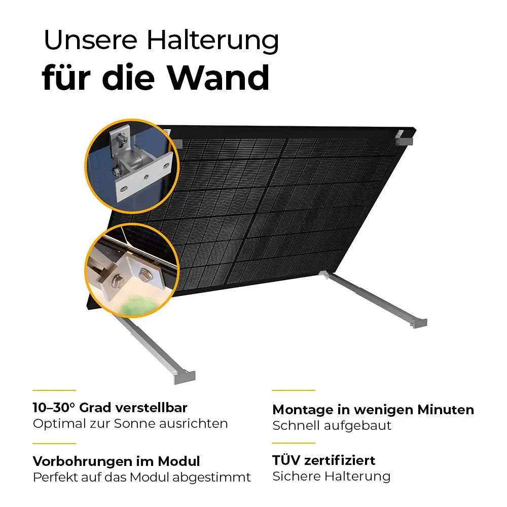 Balkonkraftwerk Halterung für die Wand - Set für ein Solarmodul