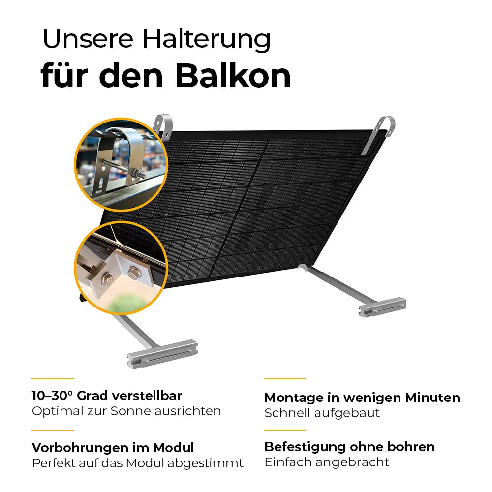 Balkonkraftwerk Halterung für den Balkon - Set für ein Solarmodul
