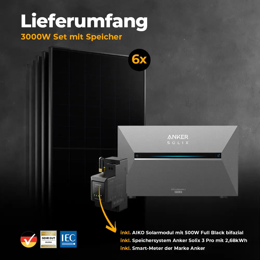 Solarkraftwerk 3000W mit Speicher Anker SOLIX 3 Pro - Set