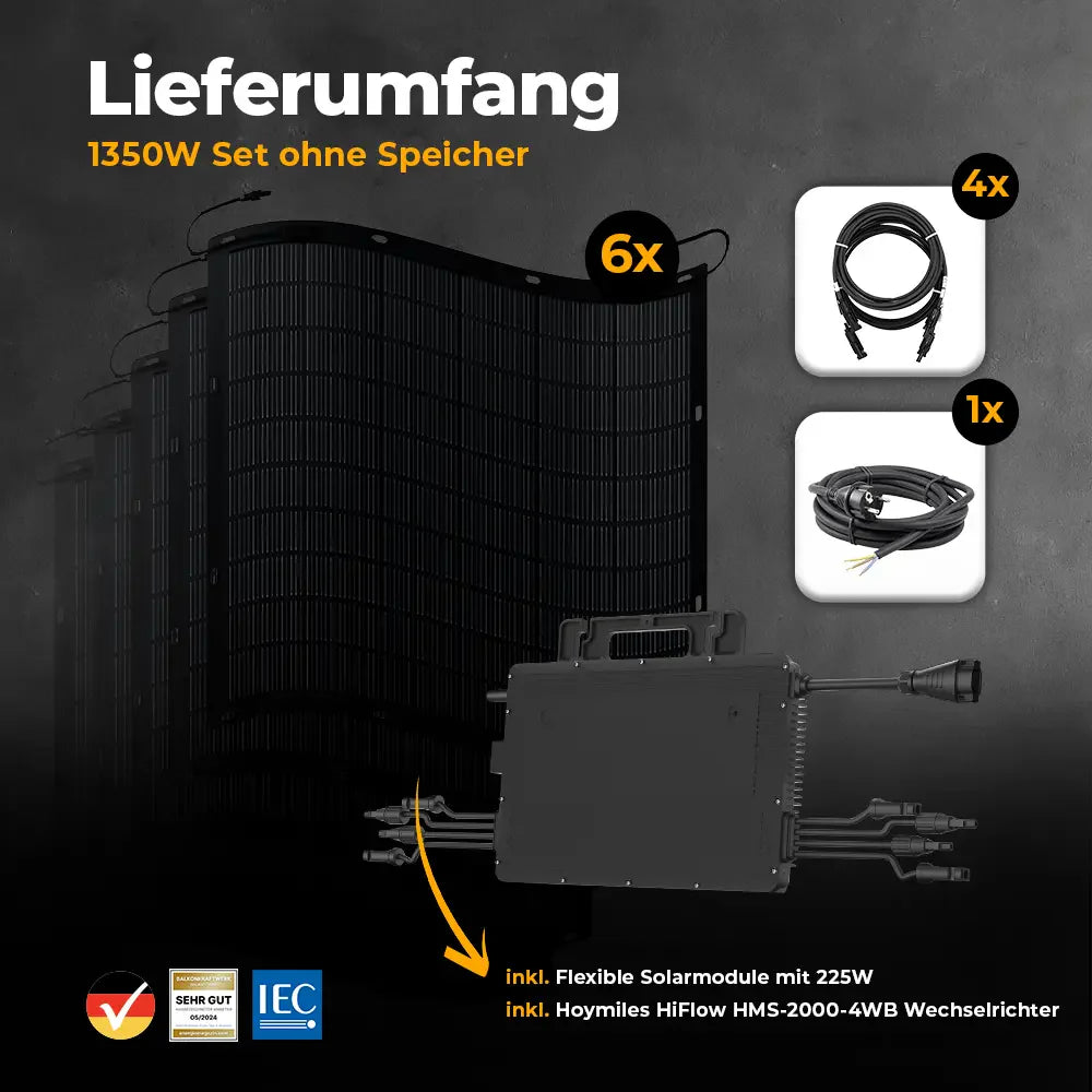 Balkonkraftwerk 1350W mit flexiblen Solarmodulen ohne Speicher - Set