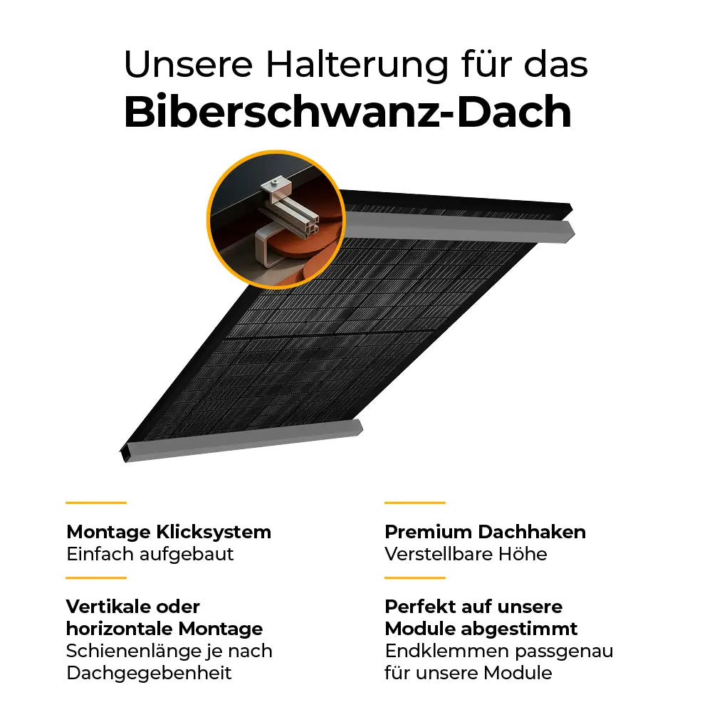 Balkonkraftwerk Halterung für das Biberschwanzdach - Set für ein Solarmodul