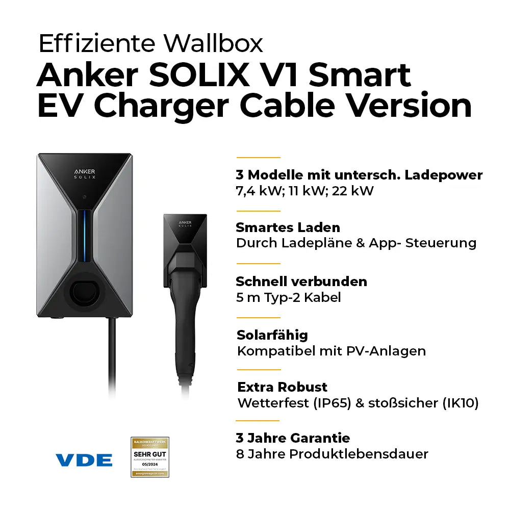Anker SOLIX Wallbox V1 Smart EV Charger 22kW